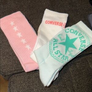 Converse Womens New Socks Trio - Pink, White, Mint